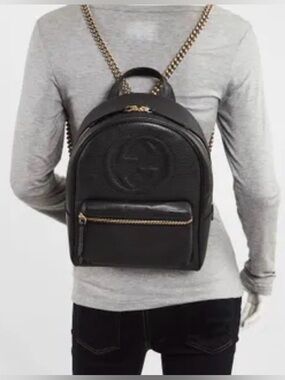 Black Pebbled Leather GG  “ SOHO STYLE” Backpack/ Slingbag Chain straps  EVC
